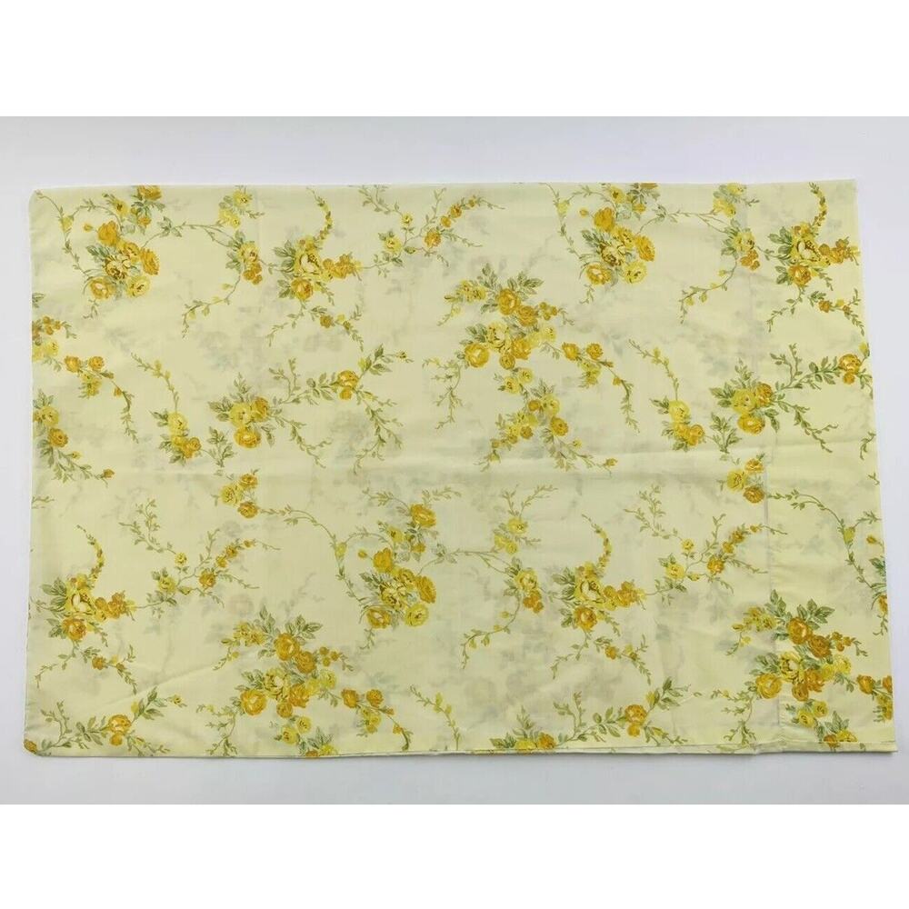 Vintage Sears Roebuck Pillowcase Yellow Orange Floral Perma Prest Percale 30x20 - Picture 3 of 5